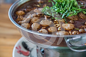 Braised beef clear with meat tendon ball soup stew