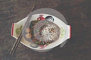 Braised beef clear noodle with meat ball soup stew