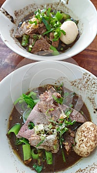 Braised beef clear noodle with meat ball soup stew