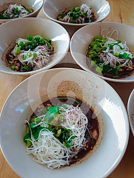 Braised beef clear noodle with meat ball soup stew