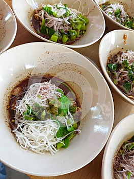 Braised beef clear noodle with meat ball soup stew