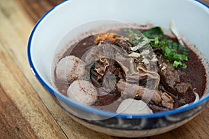 Braised beef clear noodle with meat ball soup stew