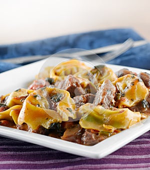 Braised beef and portobello tortelloni