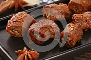 Braised duck necks, Chinese cuisine.