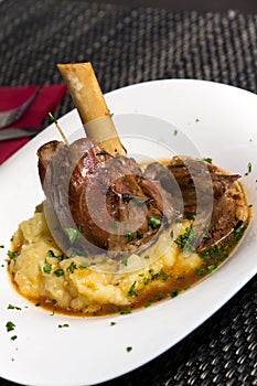 Braised lamb shank in mint and rosemary gravy, with Puree