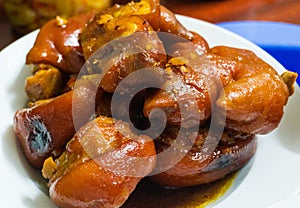 Braised pig trotter,  Chinese traditional food, Braised Pork Feet. Jokbal Korean food