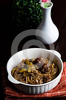 Braised pork belly with banana blossom puso ng saging in vermicelli photo
