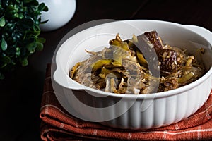 Braised pork belly with banana blossom puso ng saging in vermicelli photo