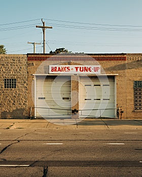 Brakes and Tune-up sign, in Corktown, Detroit, Michigan