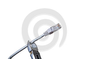 Braking internet cable with pliers