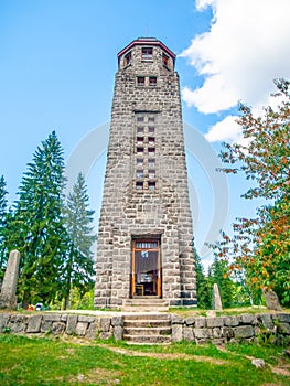 Bramberk - old stone lookout tower in Jizera Mountains, Czech Republic