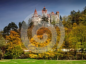 Bran Castle in autumn landscape