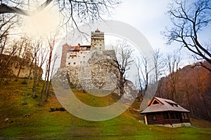 Bran Castle (Dracula castle) with house nearby