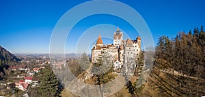 Bran Castle Dracula castle in Transylvania in Romania. Panoramic view