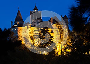 Bran Castle in night lights