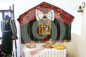 Bran Castle, Romania traditional food table. Bran Castle knows more as Dracula's castle.