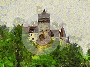 Bran Castle, Transylvania, Romania, Oil Painting Style