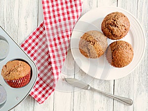 Bran muffins flat lay rustic