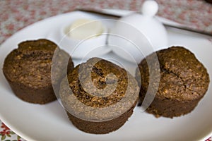 Bran muffins on plate