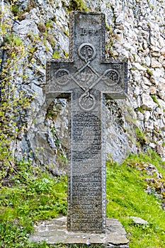 Bran, Romania. Cross in front of the Bran Castle .