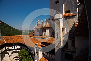 BRAN, ROMANIA: Drakula`s Castle. Interior yard of the Bran Castle, a national monument and landmark in Romania