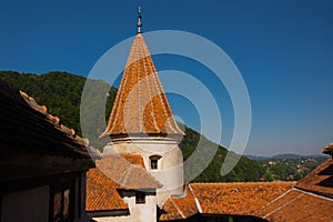 BRAN, ROMANIA: Drakula`s Castle. Interior yard of the Bran Castle, a national monument and landmark in Romania