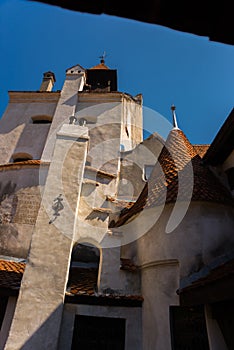BRAN, ROMANIA: Drakula`s Castle. Interior yard of the Bran Castle, a national monument and landmark in Romania