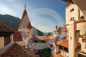 The inner courtyard of the castle Bran - known for the myth of Count Dracula. Transylvania, Romania