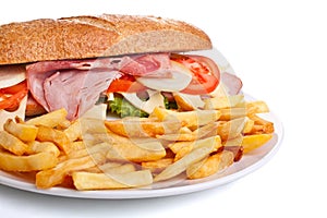 Bran sandwich with fries