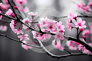 Branch adorned with blush-pink sakura flowers