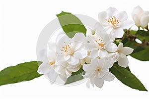 Branch of beautiful jasmine flowers on isolated white background