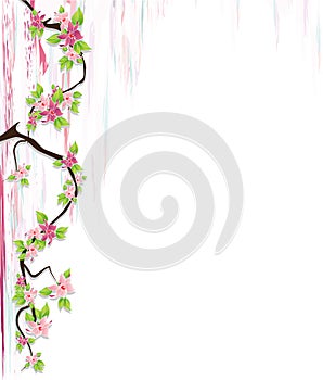 Branch with blossoms. Vector decorative illustration