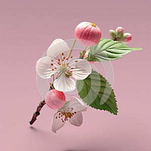 Branch of cherry blossoms on pink background