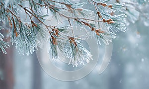 A branch covered in snow and ice