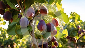 Branch of fig tree with leaves and fruit