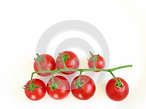 Branch of fresh red cherry tomatoes isolated on the white