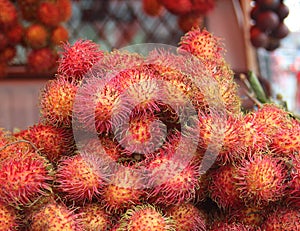 Branch fruit rambutan on the market, Shallow depth of field