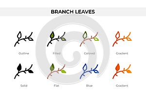 branch leaves icon in different style. branch leaves vector icons designed in outline, solid, colored, filled, gradient, and flat