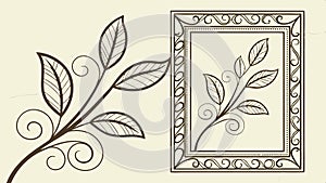 Branch with leaves inside a simple rectangular frame design. vector design Generative AI
