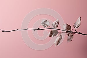 Branch with leaves on pink background