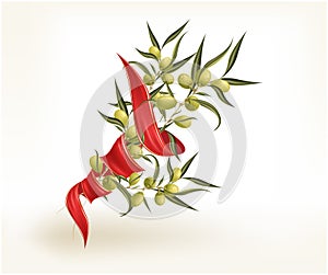 Branch of olive with a red ribbon