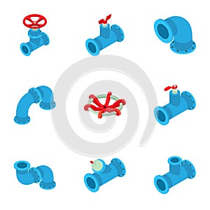 Branch pipe icons set, isometric style