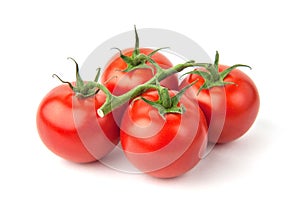 Branch of ripe cherry tomatoes isolated on white background