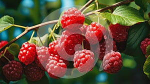 Branch of ripe raspberries