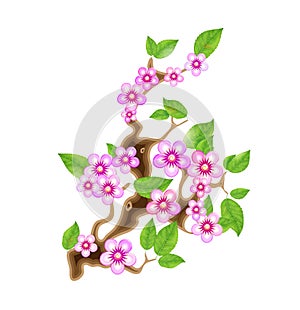 Branch sakura, illustration cherry blossom, with flowers in anime style. Unorthodox East Asian decoration tradition in