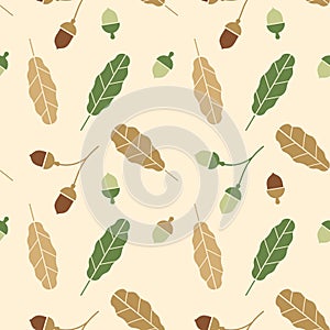 Branch.Seamless pattern with acorns and autumn oak leaves. Perfect for wallpaper, gift paper, pattern fills, web page background,