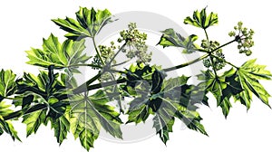 A branch of toxic Giant Hogweed with characteristic leaves against a bright sky illustration