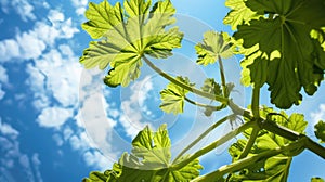 A branch of toxic Giant Hogweed with characteristic leaves against a bright sky illustration