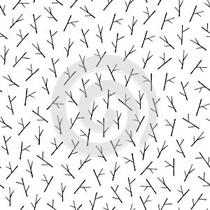 Branches black and white vector seamless pattern. Forest