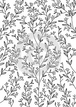 Branches of flowers monophonic vector pattern on a white background